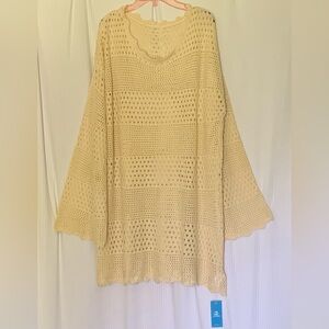 Cupshe Tunic / Beach Cover Flare Sleeve Scalloped Trim Beige XL